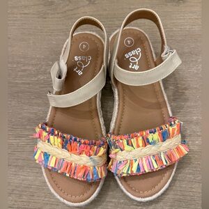 Art Class Beige Sandals with Multicolor Fringe